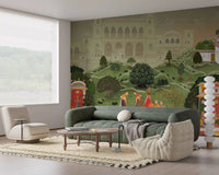 Timeless Indian wall mural with peacock designs for an entryway or foyer.