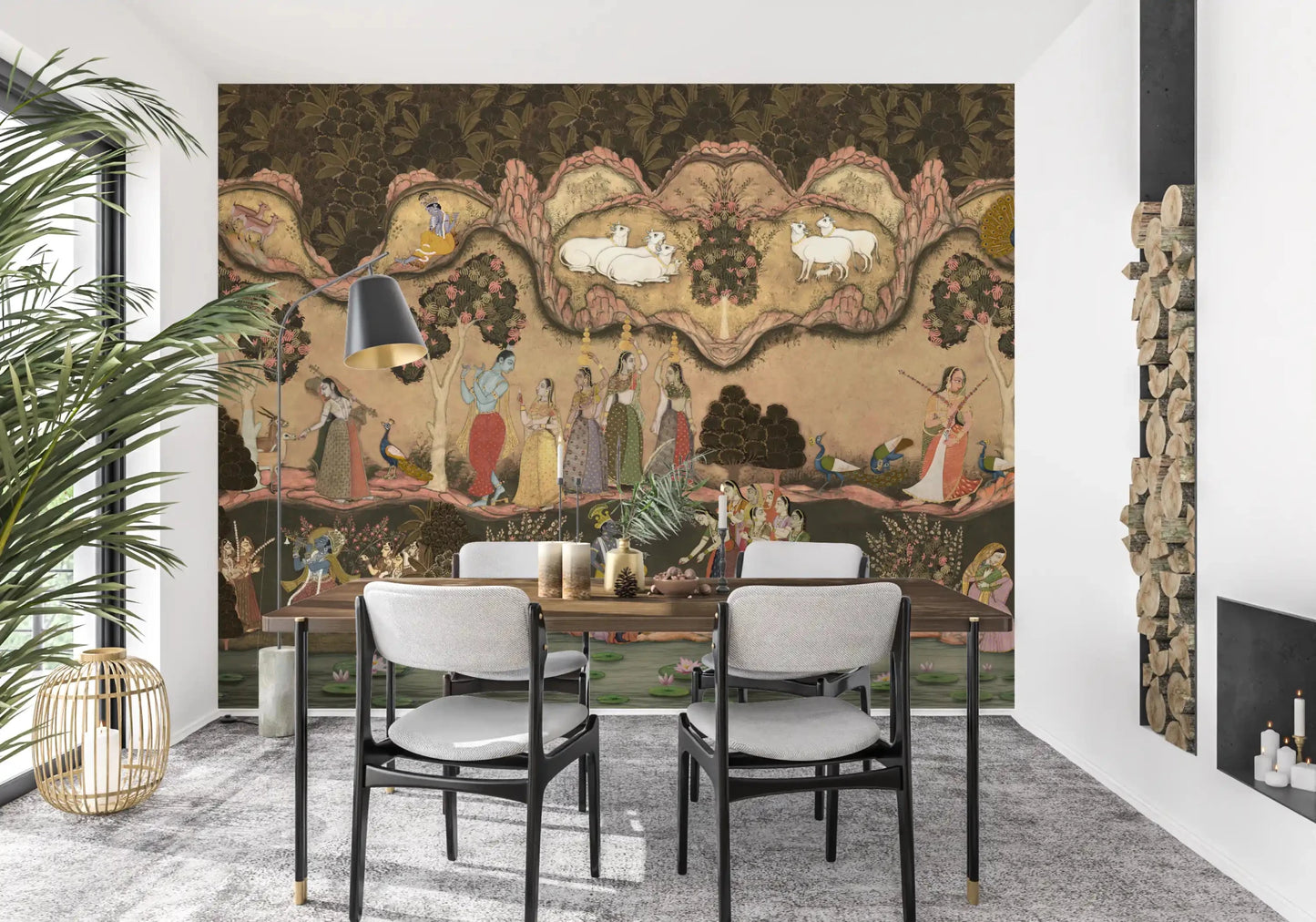 Detailed Timeless Indian Serenade Wall Mural exhibits miniature art style