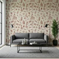 Patterned Timeless Tales wallpaper filled with classic icons and decorative storytelling accents.
