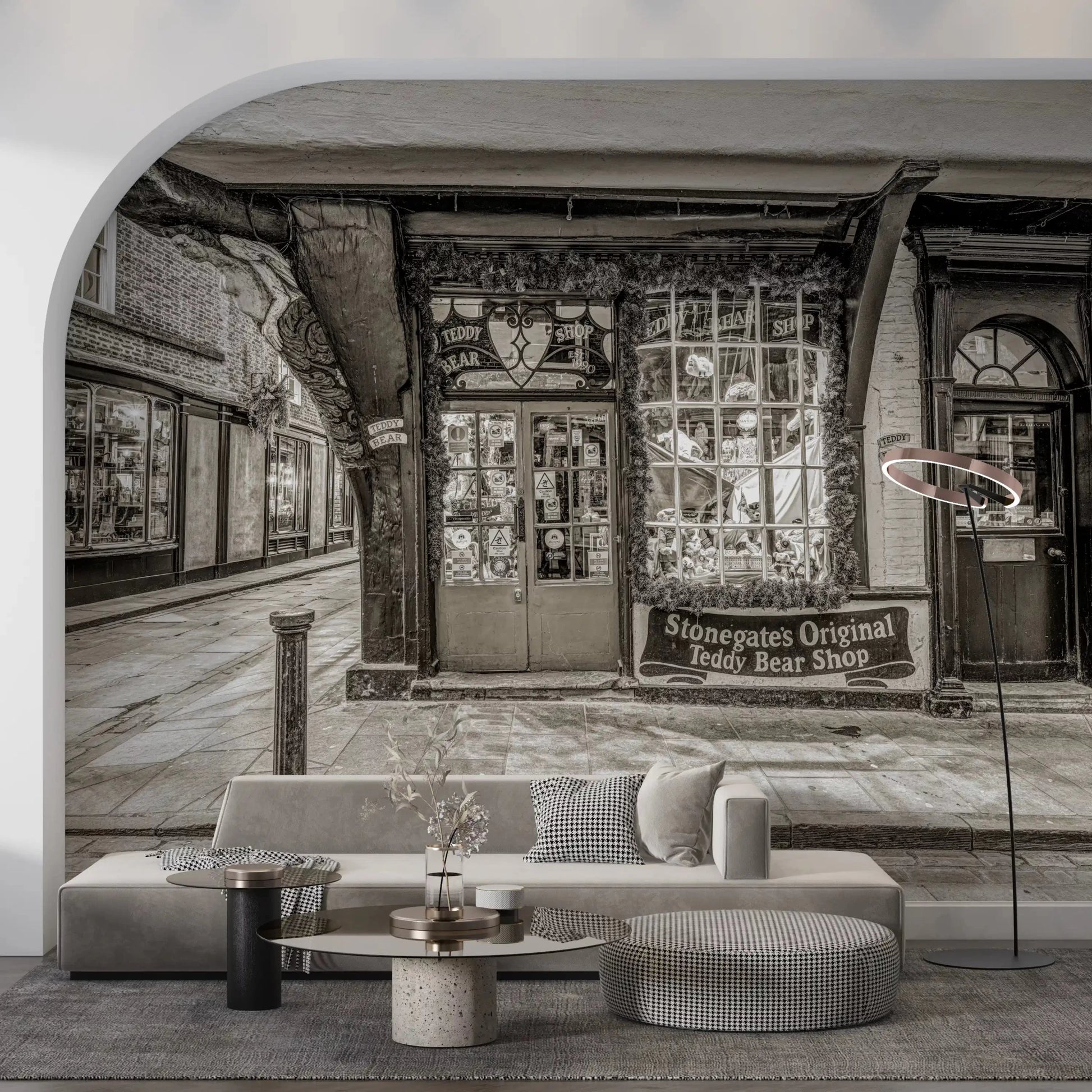 Timeless Toy Storefront Wall Mural showcasing a nostalgic shop window