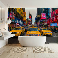 High-energy Times Square Rush wall covering electric atmosphere buildings.