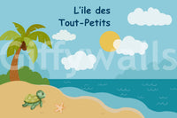 Storybook style turtle island wallpaper for bedroom wall use