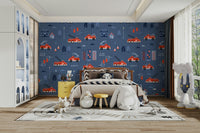 Red fire engines on navy background

