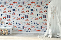 Emergency vehicle wall mural for children’s room