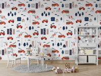 Grey wallpaper with red rescue vehicles

