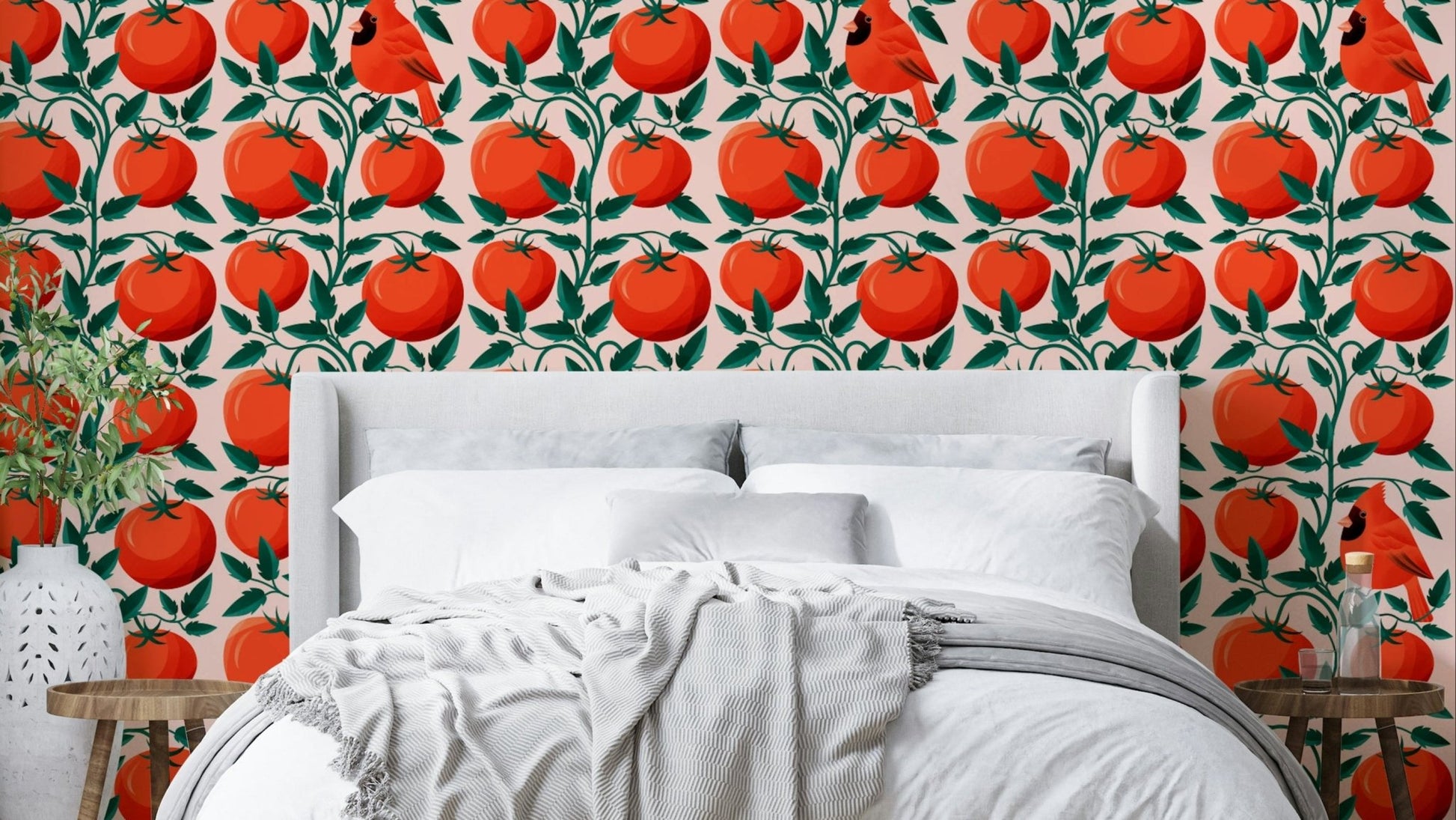 Bright red tomato wallpaper for kitchen

