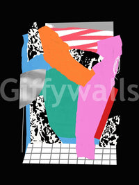 Elegant abstract wall mural with soft lighting in a high-rise apartment.