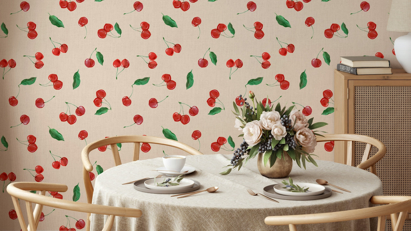 Toss pattern cherry wallpaper with artistic brushstrokes

