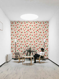 Artistic wallpaper with scattered cherry illustrations

