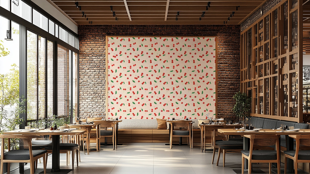Playful cherries wallpaper for kitchen or café walls

