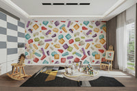 Creative playroom wallpaper with toy building blocks
