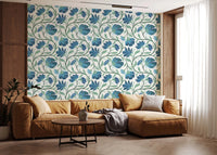 Trailing Indina Floral - Blue and White Wallpaper⁠
