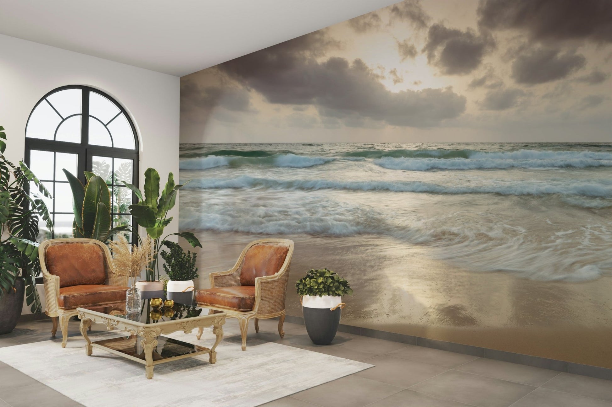 The sky is cloudy, but sunlight is breaking through.

