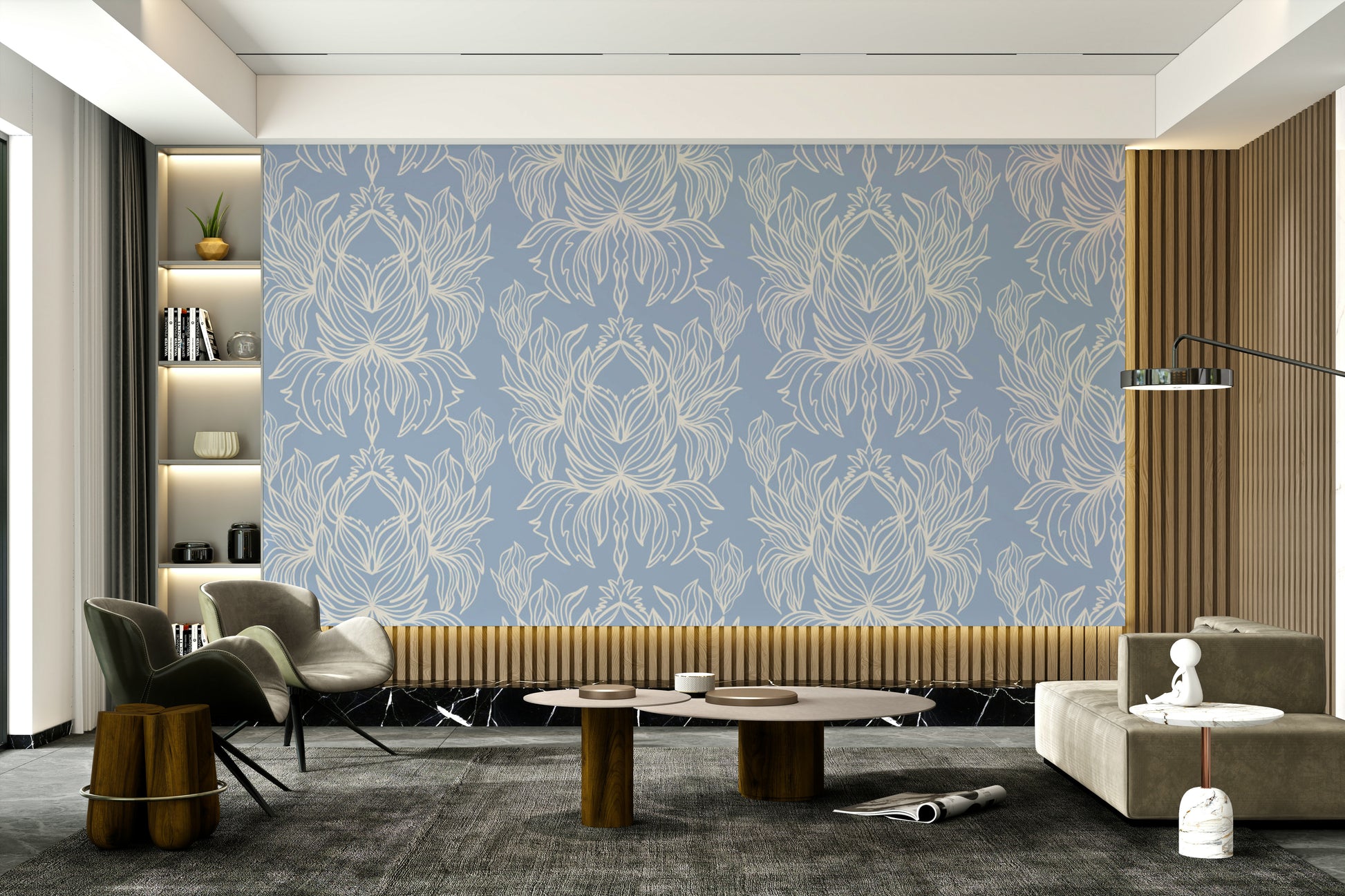 Floral wallpaper for walls in peaceful tones

