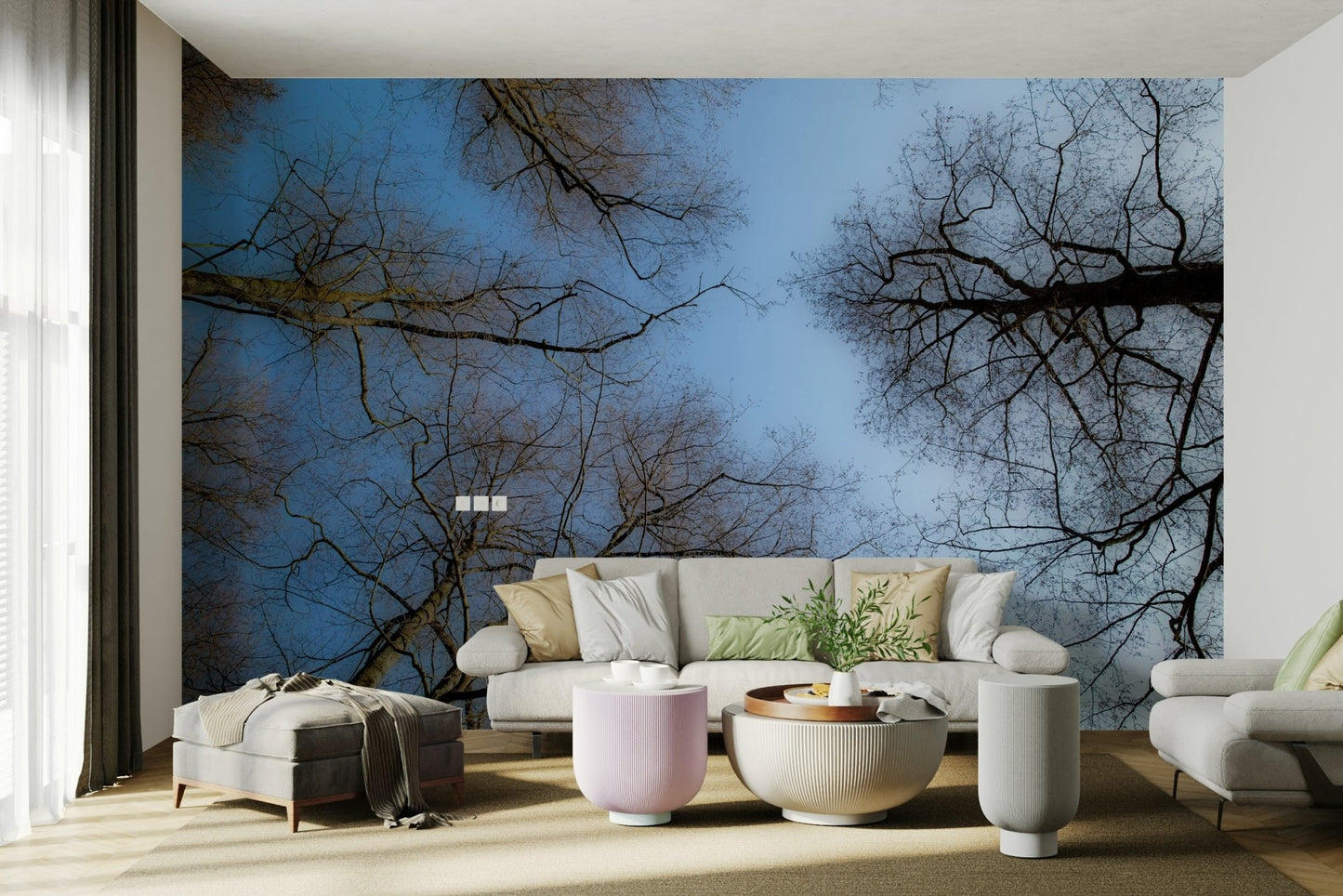 Minimal tree line mural design
