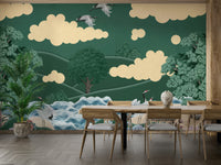 The cranes are shown standing or flying in a wide landscape.


