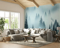 Tranquil Forest Dawn Wallpaper – Pine Tree Wall Mural