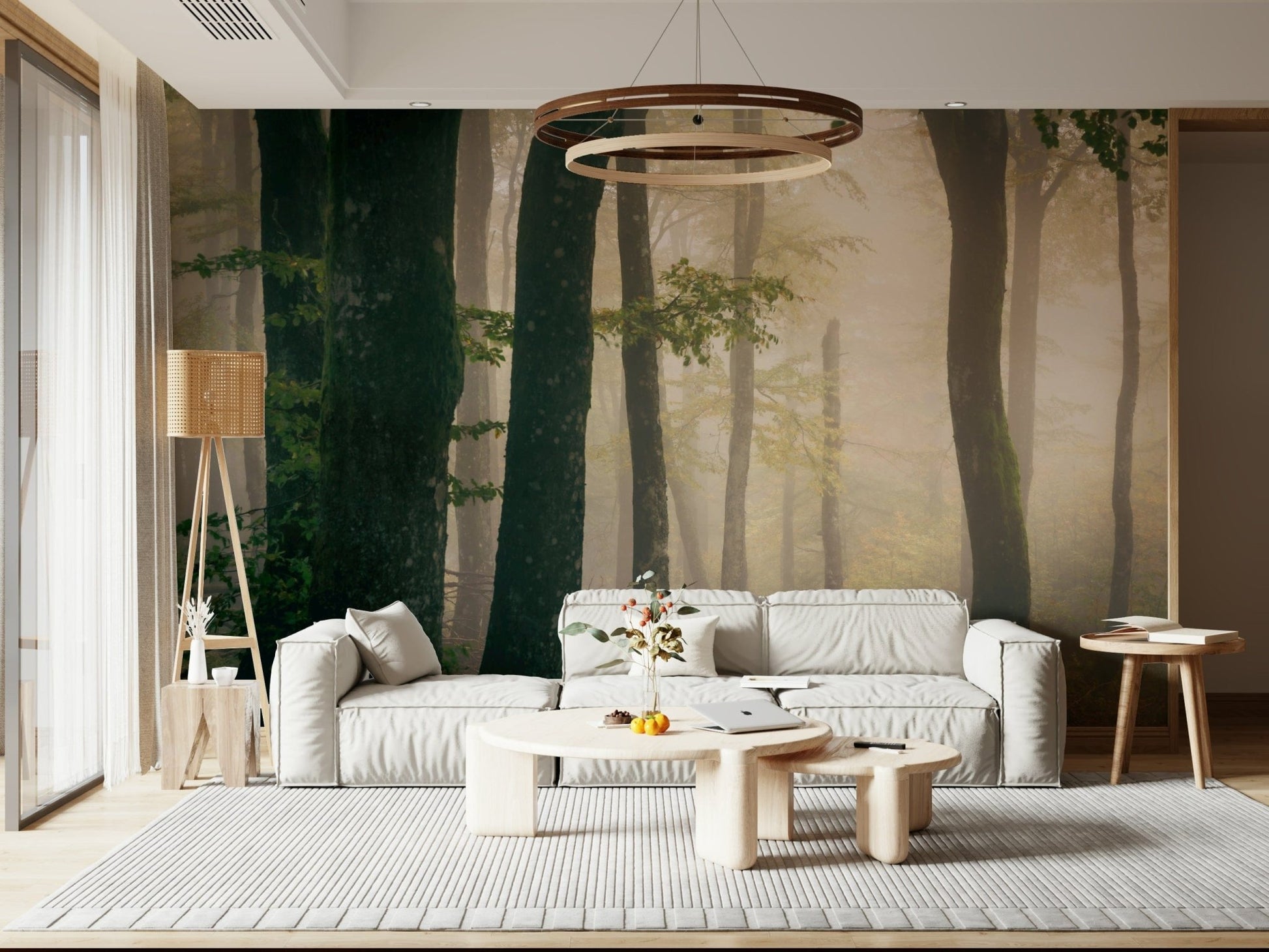 Wall covering Tranquil Grove, enchanting forest vista, quiet wood interior design.