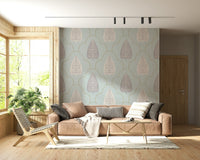 Tranquil Trellis wallpaper fresco style pattern with serpentine edge.