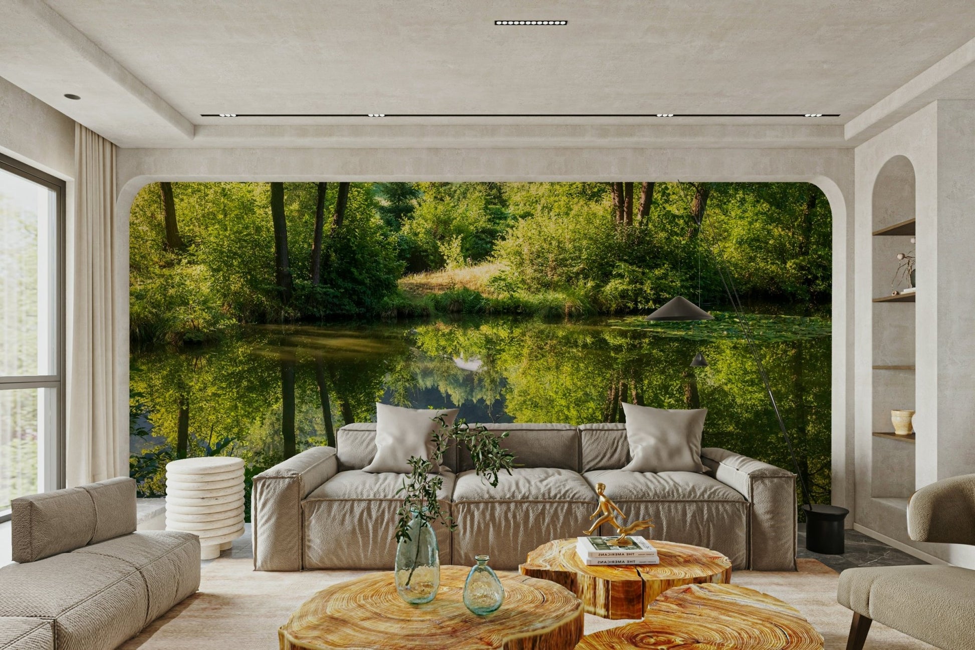 Tranquil Nature Reflection Art Print - Serene Water and Greenery Scene Wall Mural