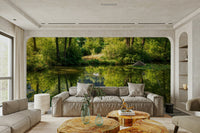 Tranquil Nature Reflection Art Print - Serene Water and Greenery Scene Wall Mural