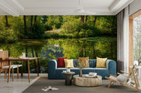 Tranquil Nature Reflection Art Print - Serene Water and Greenery Scene Wall Mural