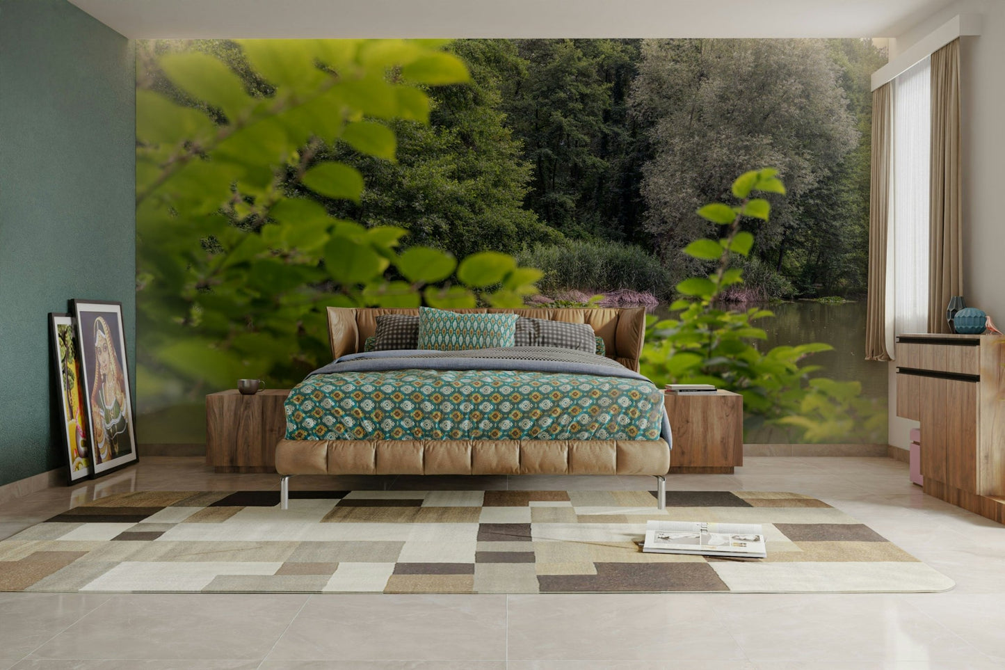 Sunlight gently illuminating the foliage
