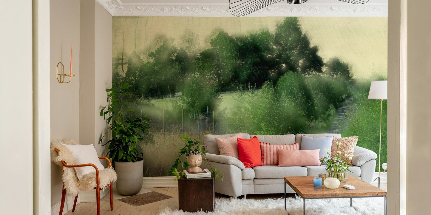 Realistic depiction of a forest or garden path.

