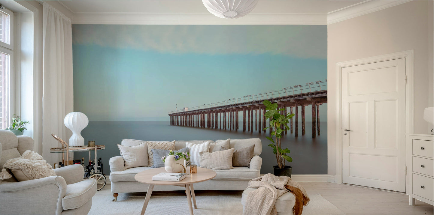 The wallpaper for walls being installed.

