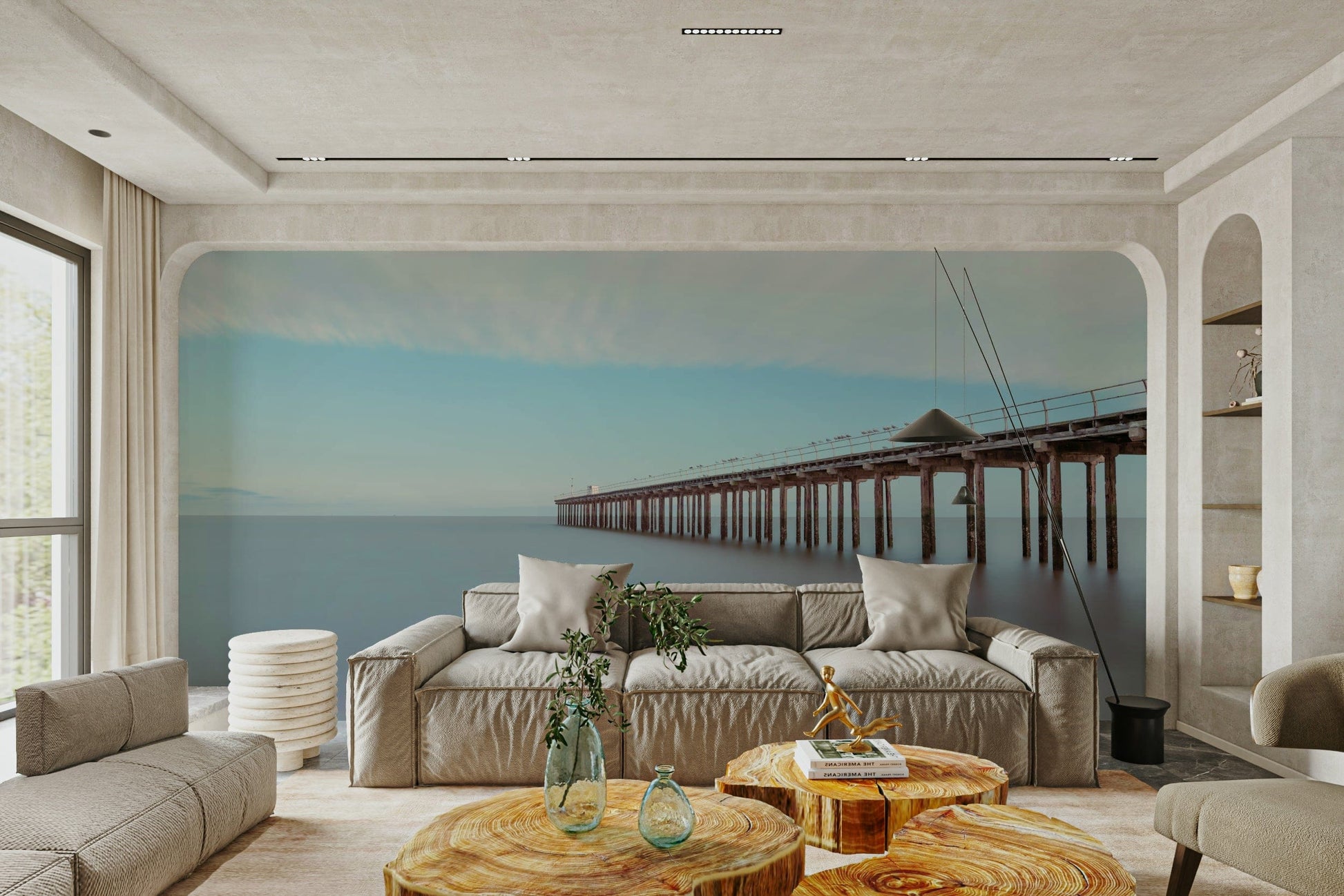 An angled shot of the mural's gentle color palette.

