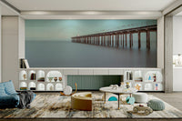 The wallpaper is used to create a feature wall in a dining room.

