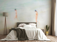 The wallpaper is used as a feature wall in a bedroom.

