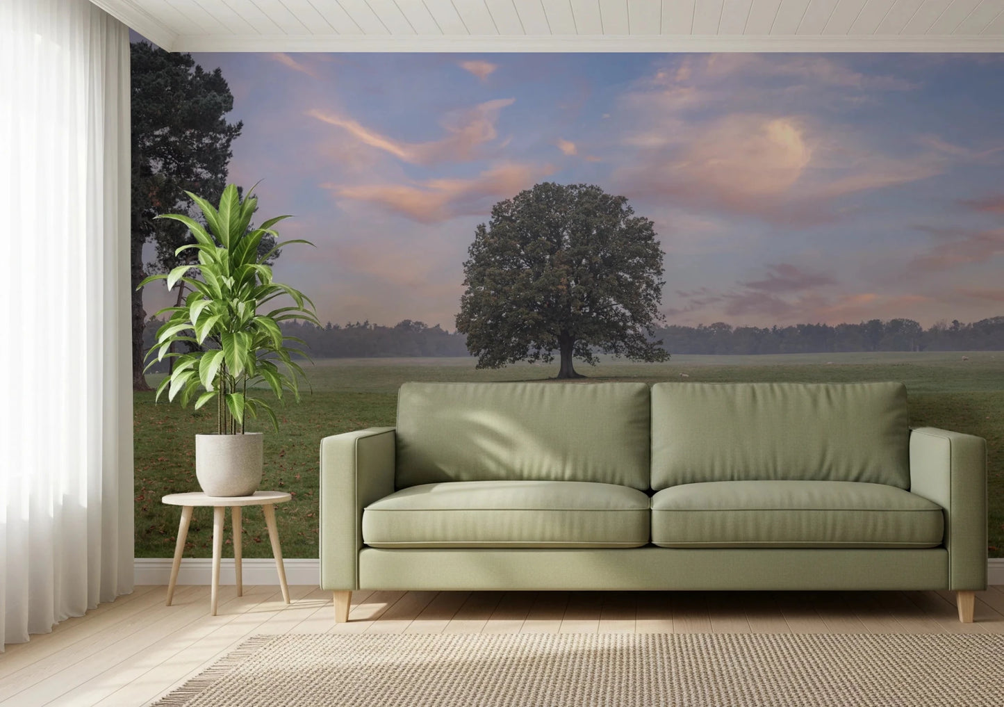 Calm landscape Tranquil Sunrise Field Wall Mural in pastel colors