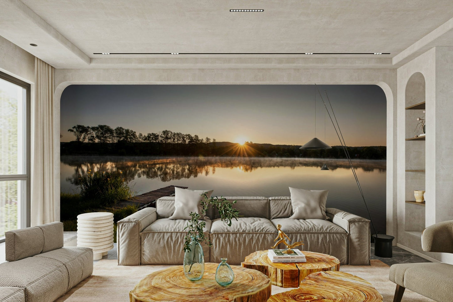 Tranquil Sunrise Reflection Over Serene Lake Wall Mural