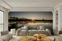 Tranquil Sunrise Reflection Over Serene Lake Wall Mural