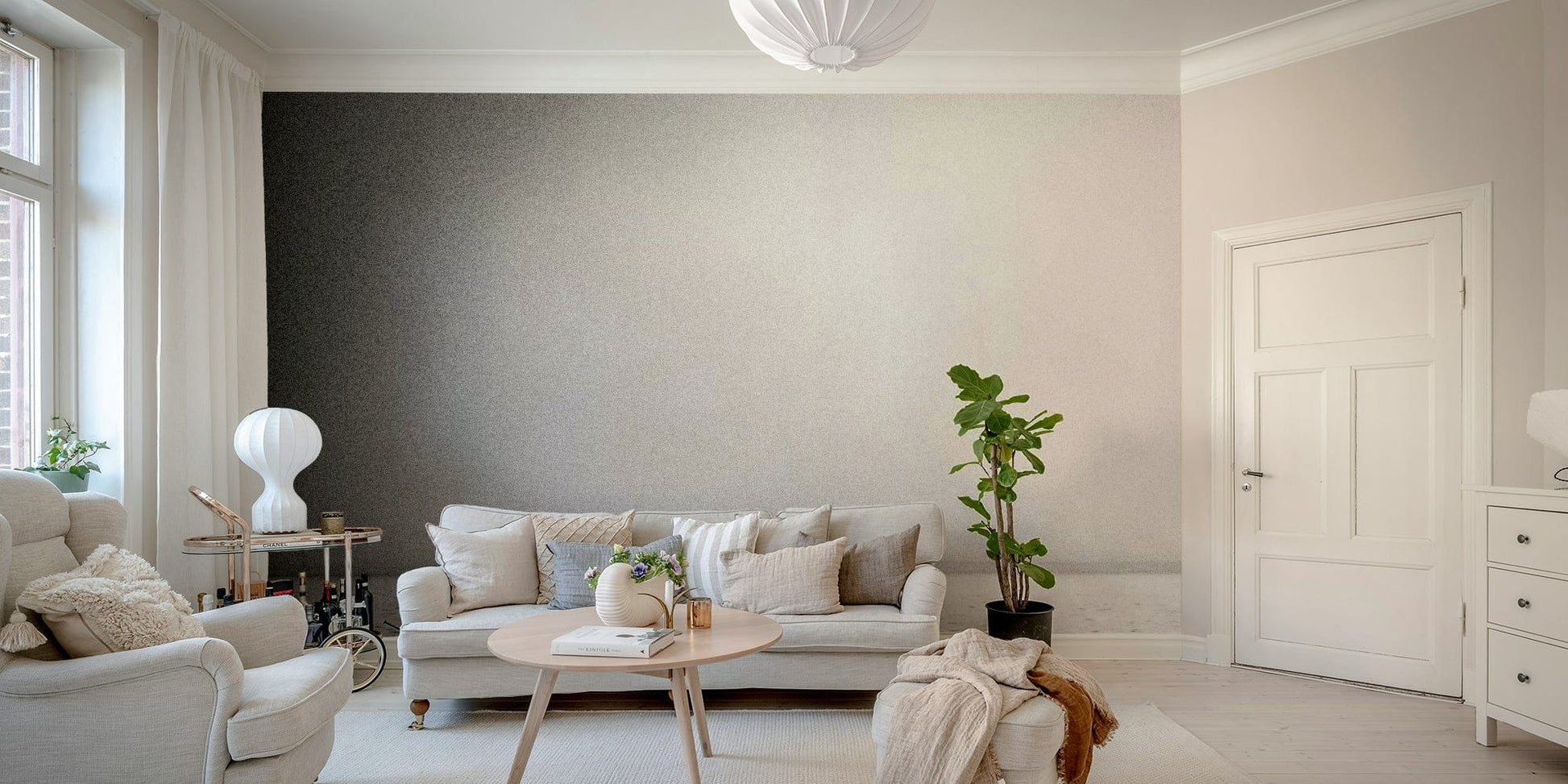 A graceful subtle color wall mural in warm, orange tones.

