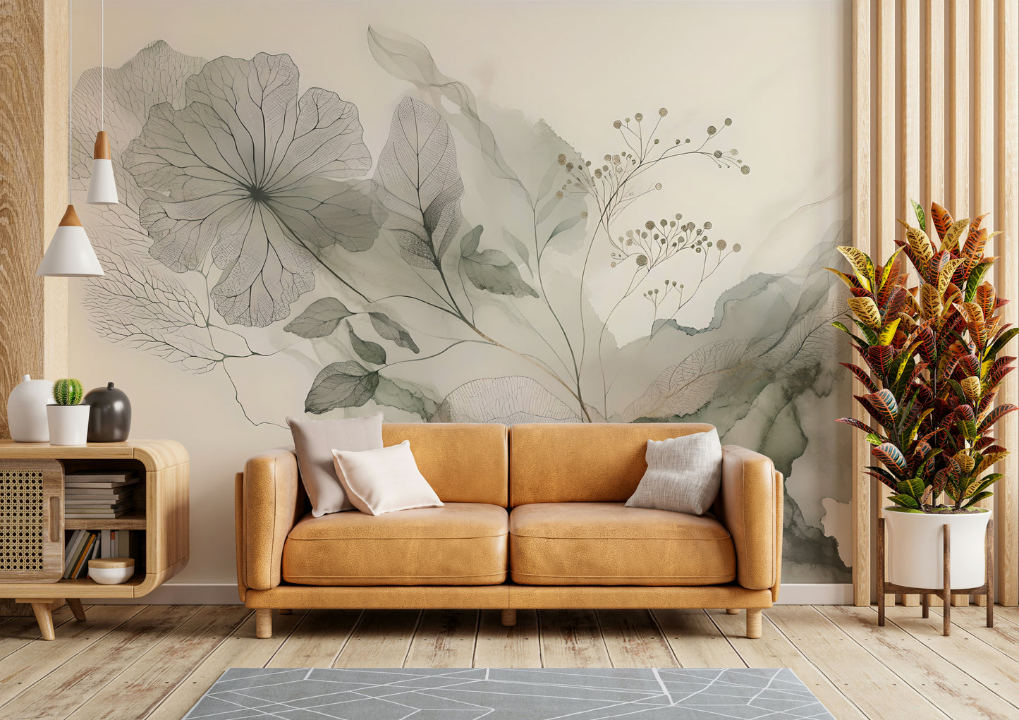 Contemporary wash effect wallpaper in a quiet reading nook or home library.