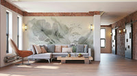 Soft gray and cream wall decor for a sophisticated entryway statement.