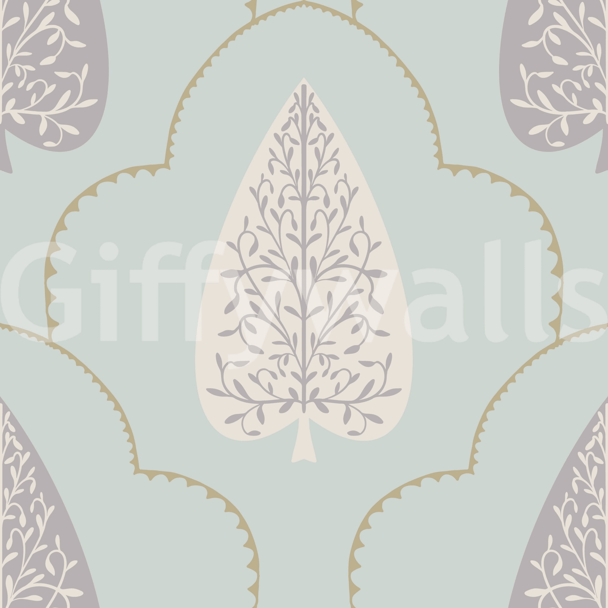Harmonious Tranquil Trellis mural gentle lilac on duck egg blue.
