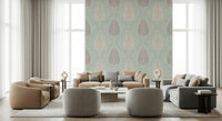 Pastel Tranquil Trellis wall décor quiet oyster shell repeat.