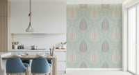 Tranquil Trellis wallpaper serene sage color leaf motif design.