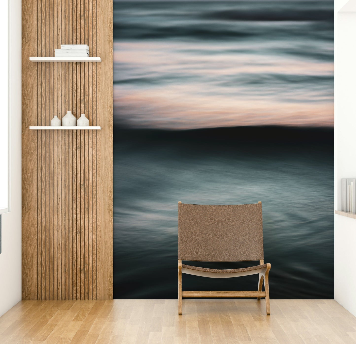 The wallpaper is used to create a feature wall in a dining room.

