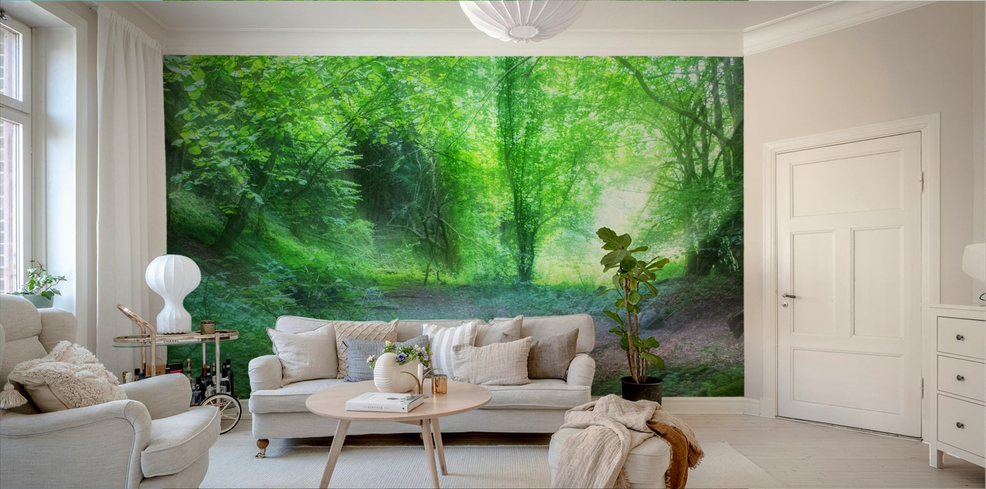 Natural forest mural with trees
