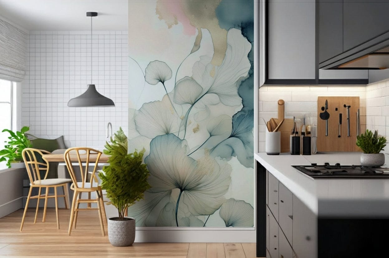 Translucent Teal Petals Wall Mural