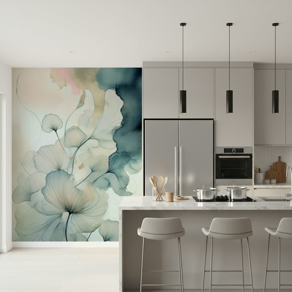 Translucent Teal Petals Wall Mural
