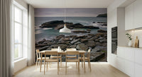 Detailed stone coastal mural in neutral room
