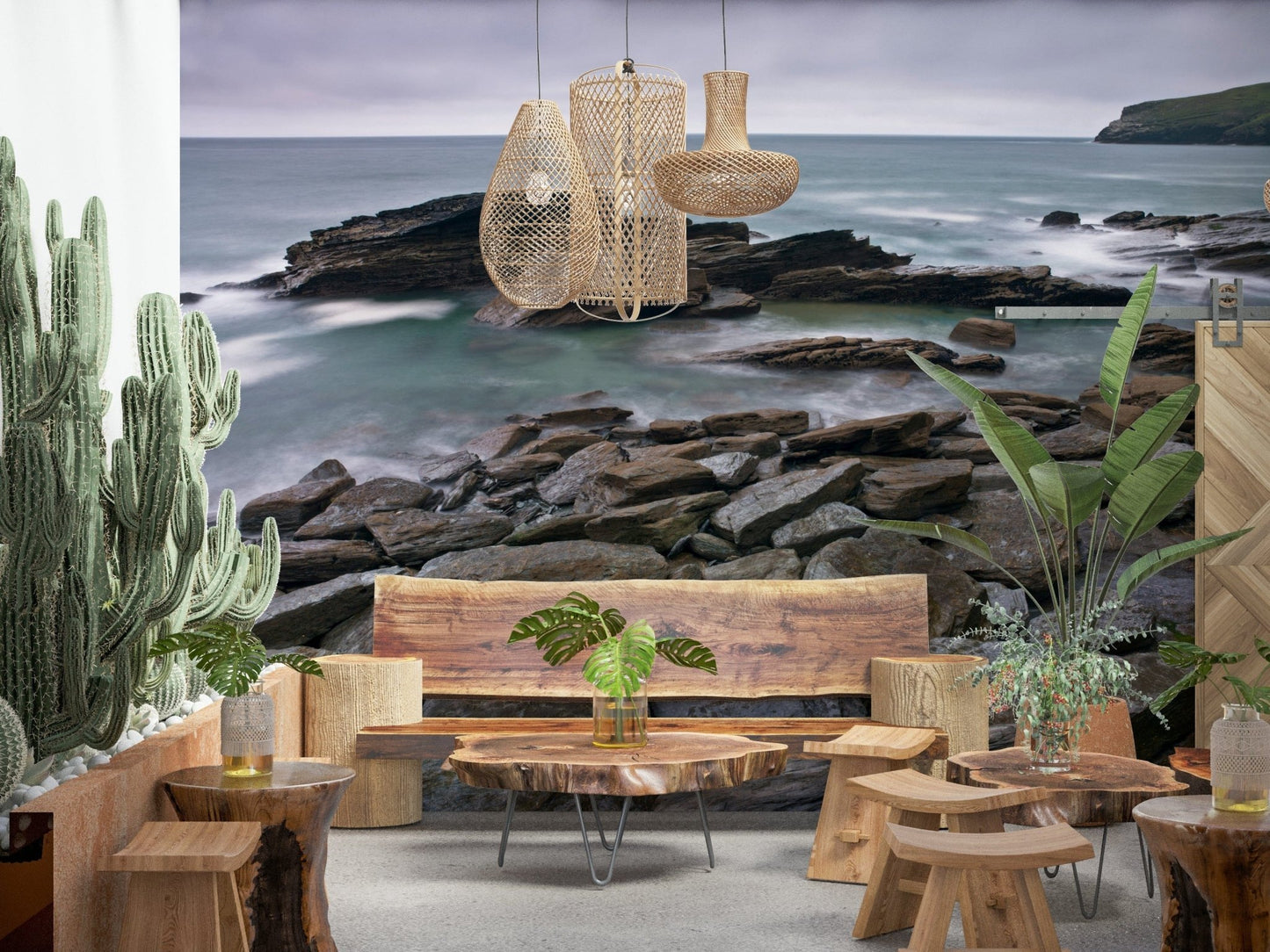Natural stone beach view on office wall space