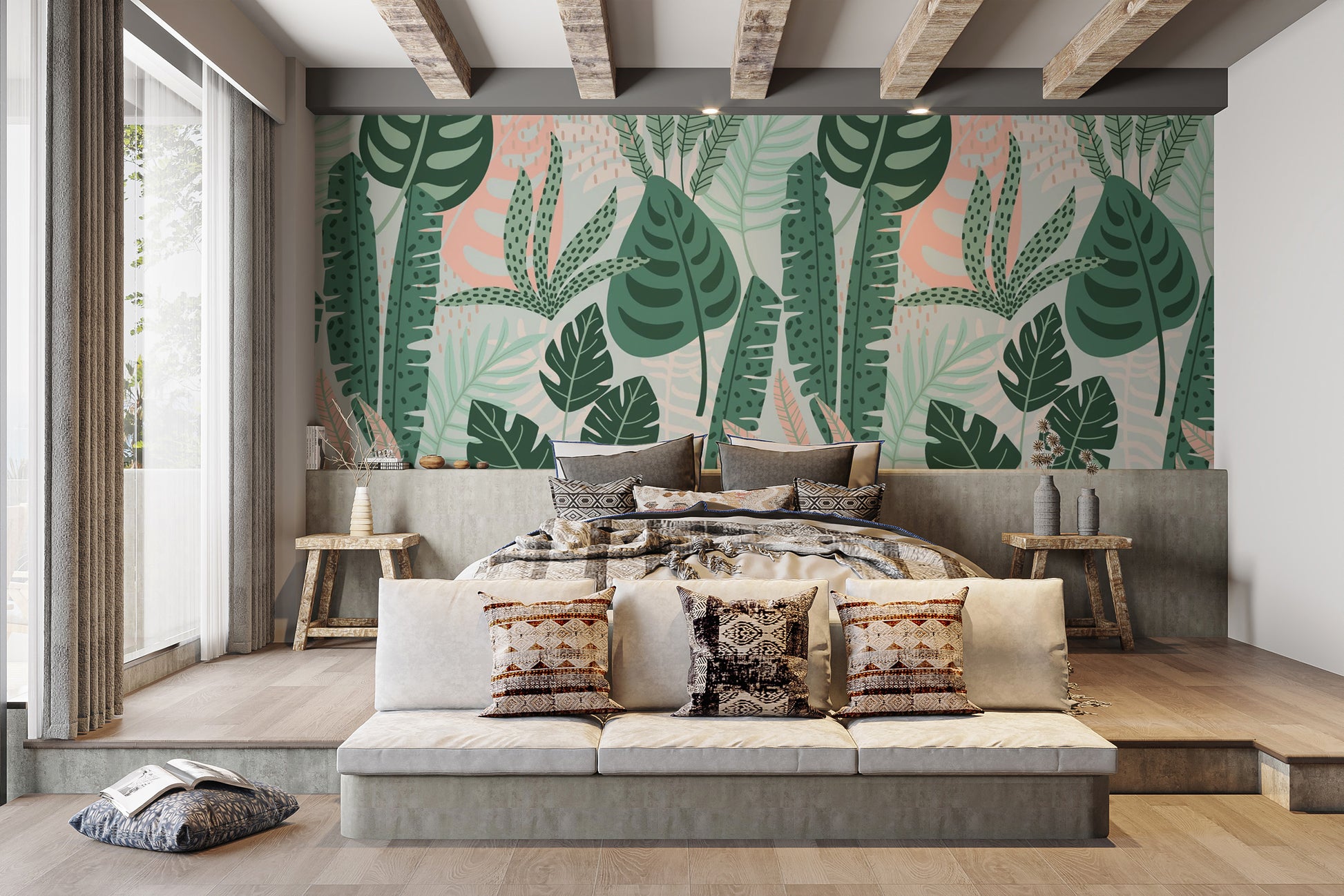 Modern Green Leaves Wallpaper Design
