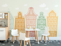 Playful Scandinavian-style wallpaper murals for kids' rooms