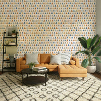 Multicolor triangle wallpaper mural for kids' rooms and studios.

